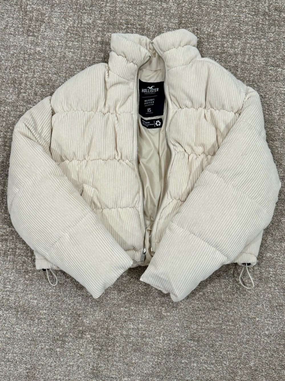 Hollister Cream Corduroy Quilted Puffer Jacket